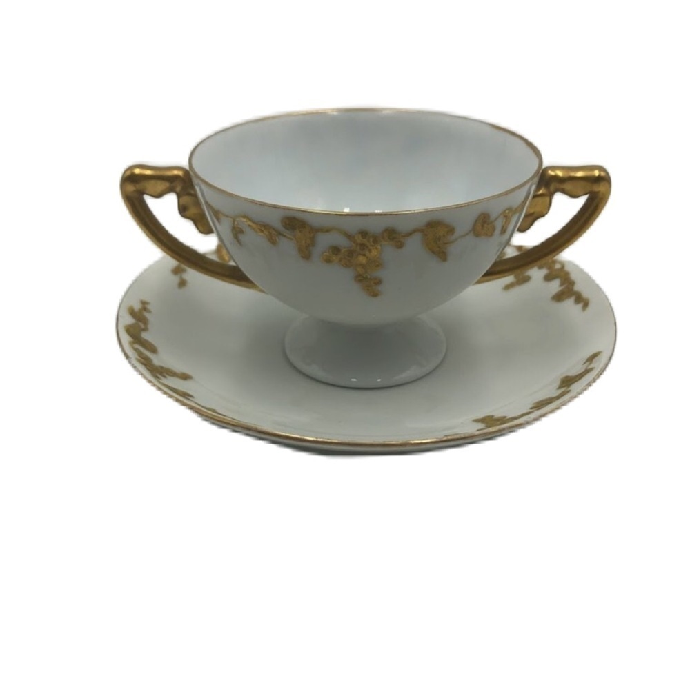 Vintage Rosenthale Tea Cup and Saucer Set Bavaria Two Handles Gold Trim